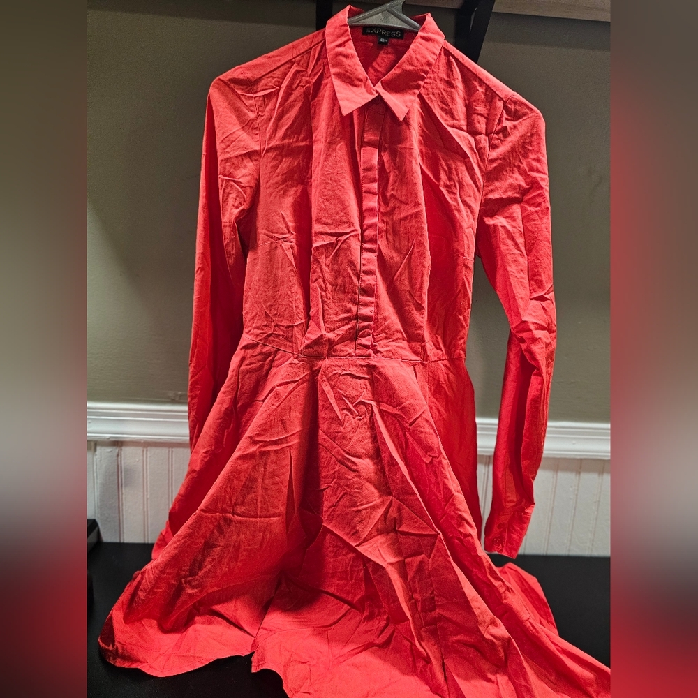 Fit n Flare Reddish Pink Button Collard Dress
